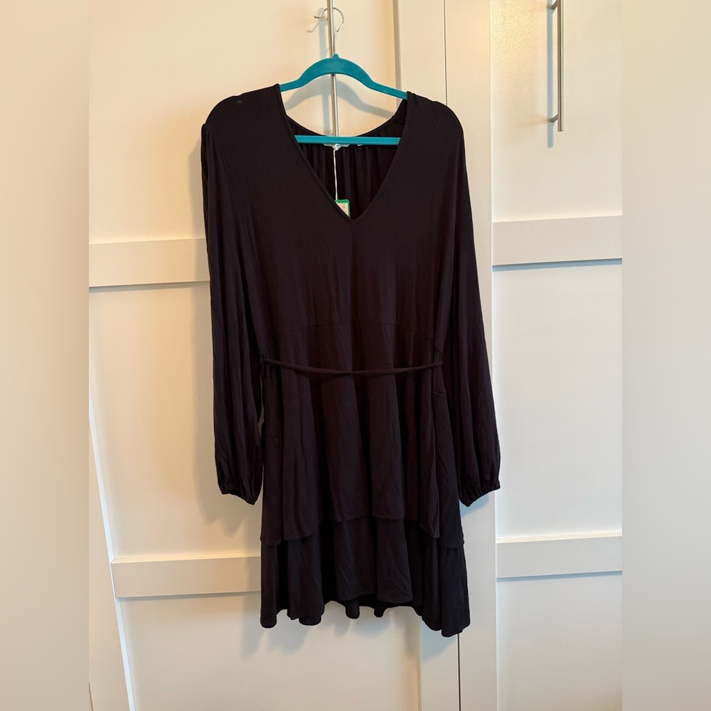 Boden Black V-Neck Long Sleeve Dress